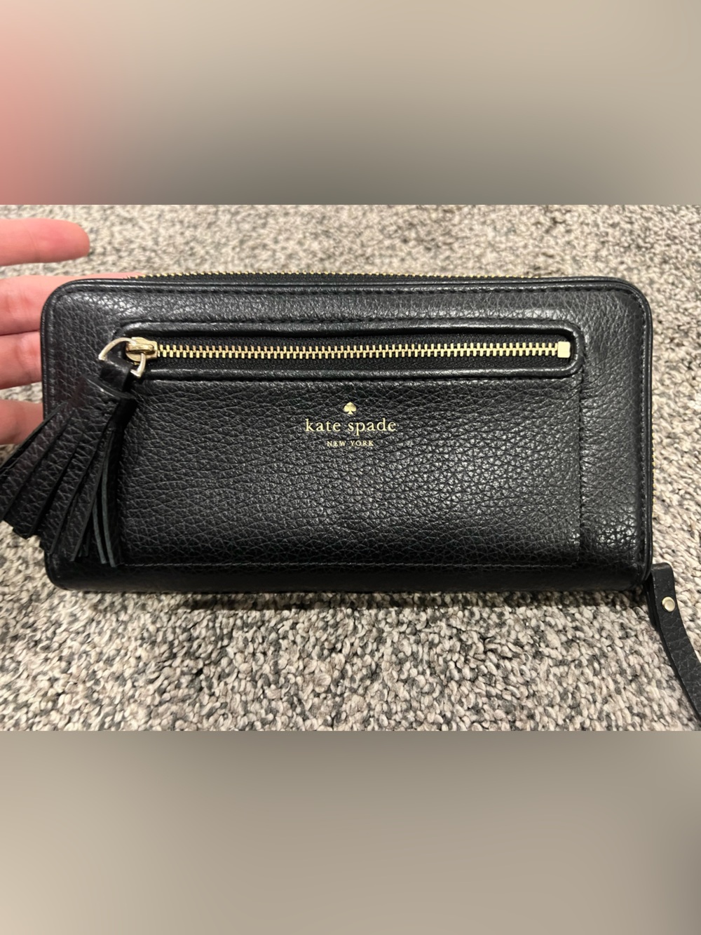 Kate Spade black leather full zip wallet